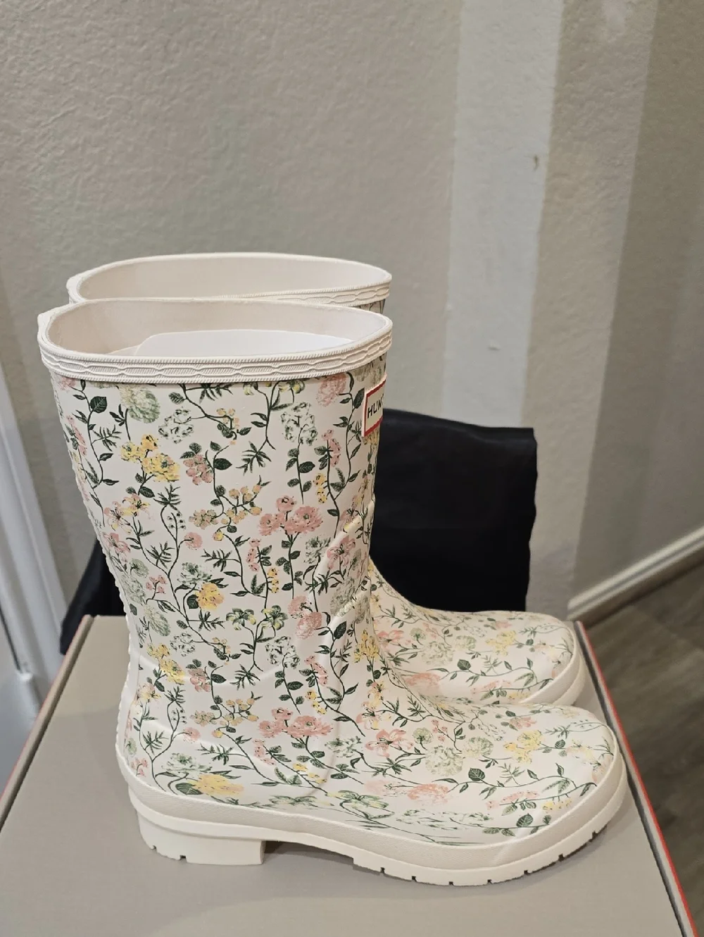 Hunter White Floral Rain Boots